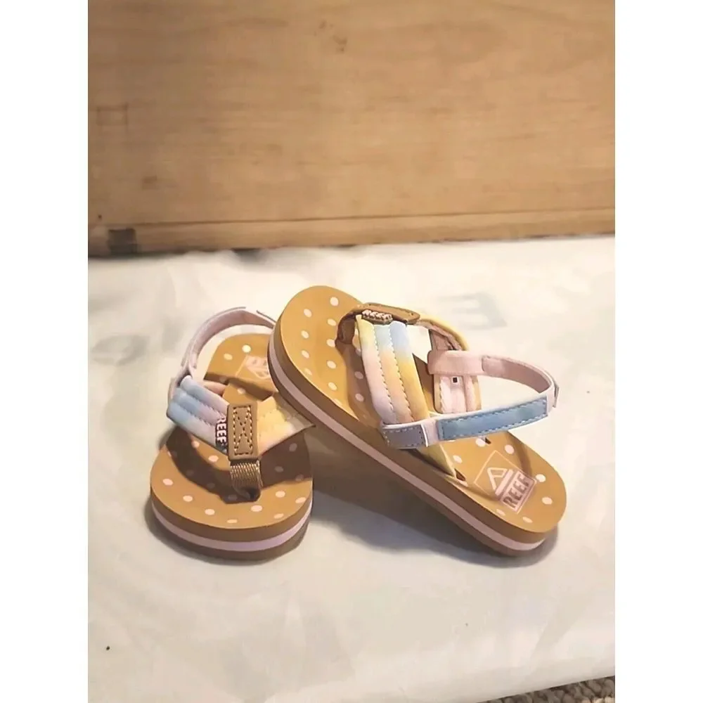 REEF Rainbow Girls Flip Flops Size 3/4 Sandals Thong‎ Elastic Stretch